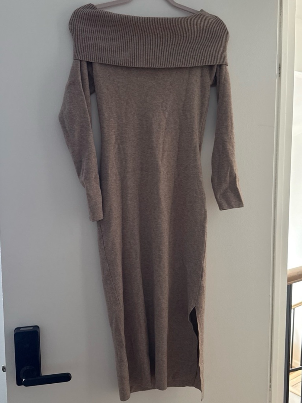 ILLA ILLA Off-Shoulder Long Sleeve Knit Dress in Taupe